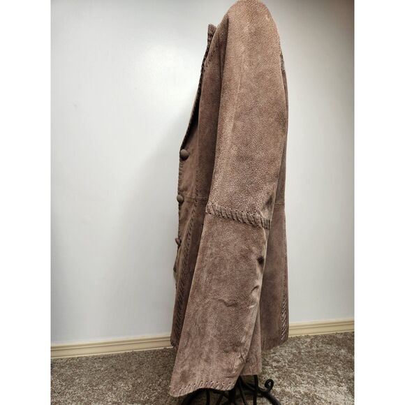 Taupe Suede Button Jacket Sz. Large Western Stitch Detail Country Chic Blazer - Picture 7 of 11